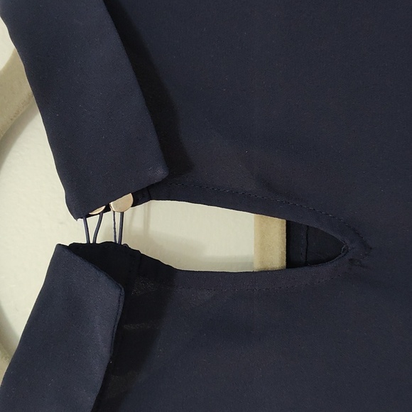 Elle Blouse XXL Cap Sleeve Casual Spring Sheer Embellished Collar Navy Blue - Picture 5 of 12